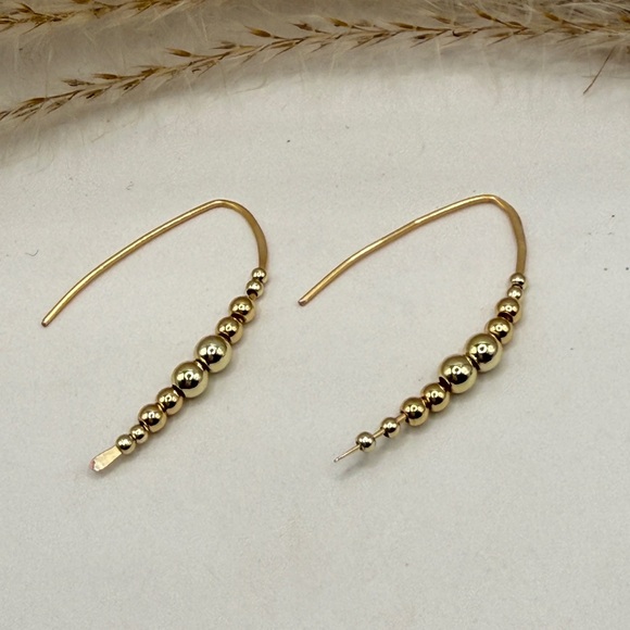 14k GF Gold Beaded Theader Earrings - Picture 3 of 3